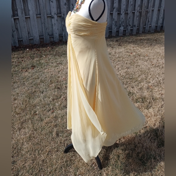 David's Bridal Canary Yellow Strapless Midi Dress - Picture 5 of 16
